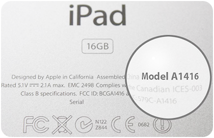 Modelnummeret finder du på bagsiden af din iPad