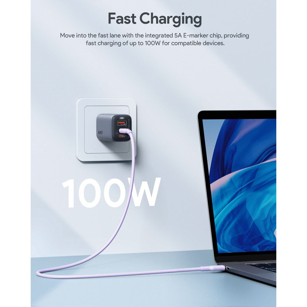 Aukey CB-SCC101 100W USB-C til USB-C Kabel - 1m - Lilla