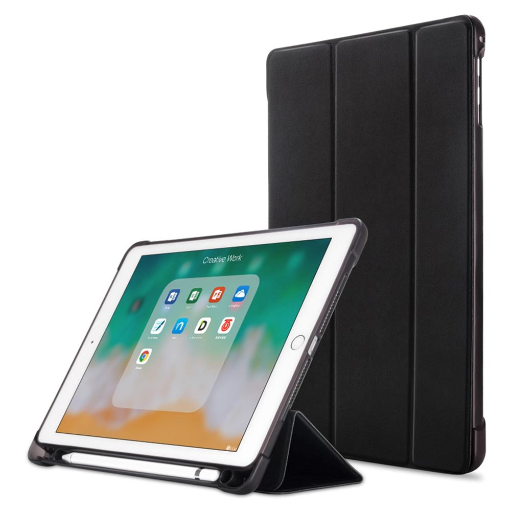 iPad 9.7 (2018-2017) / iPad Air / iPad Air 2 Tri-Fold Læder Cover m. Apple Pencil Holder - Sort