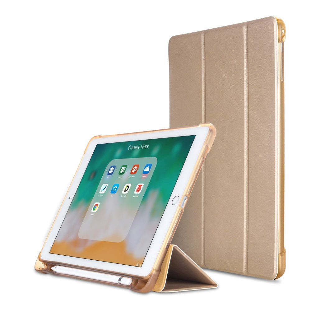 iPad 9.7 (2018-2017) / iPad Air / iPad Air 2 Tri-Fold Læder Cover m. Apple Pencil Holder - Guld