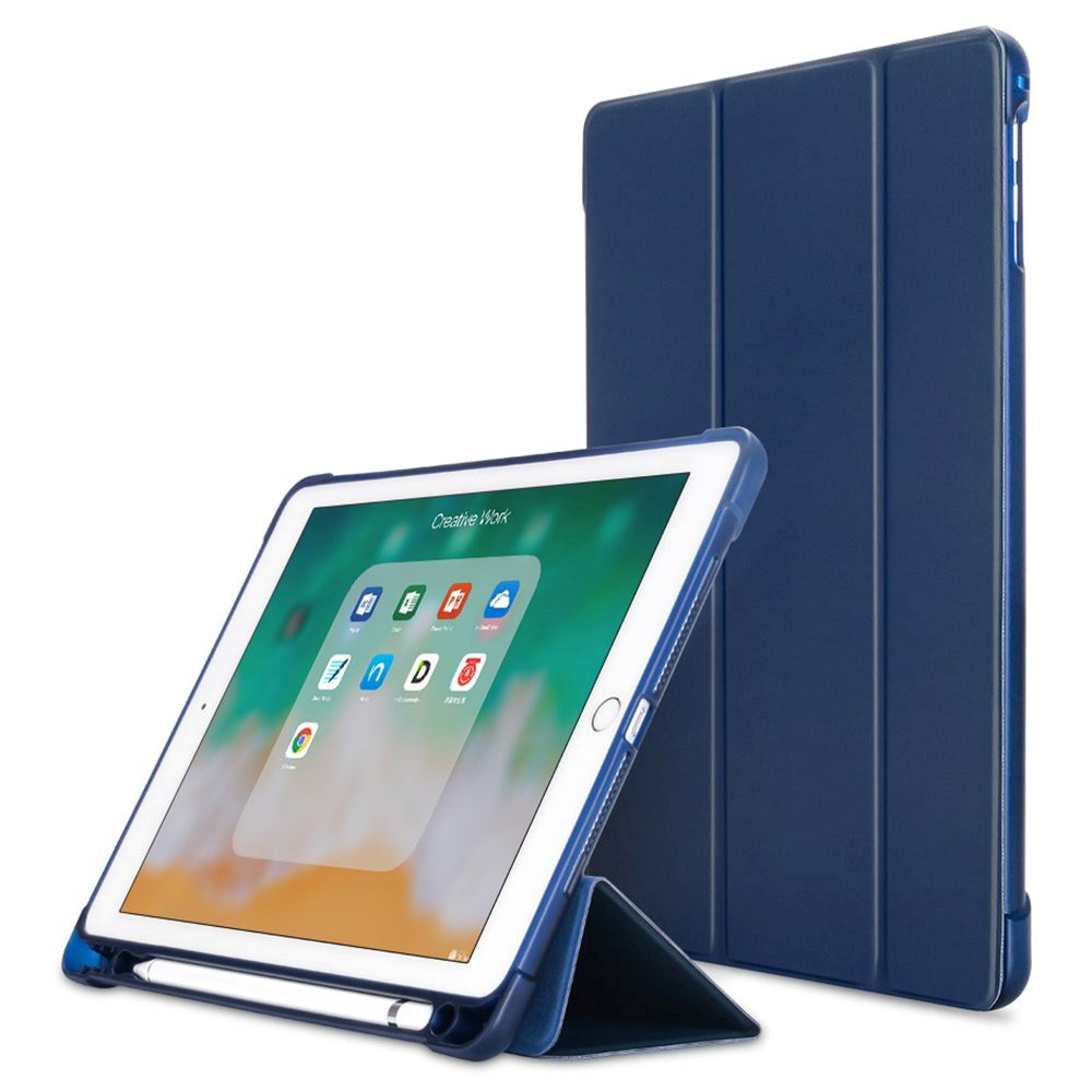iPad 9.7 (2018-2017) / iPad Air / iPad Air 2 Tri-Fold Læder Cover m. Apple Pencil Holder - Mørkeblå