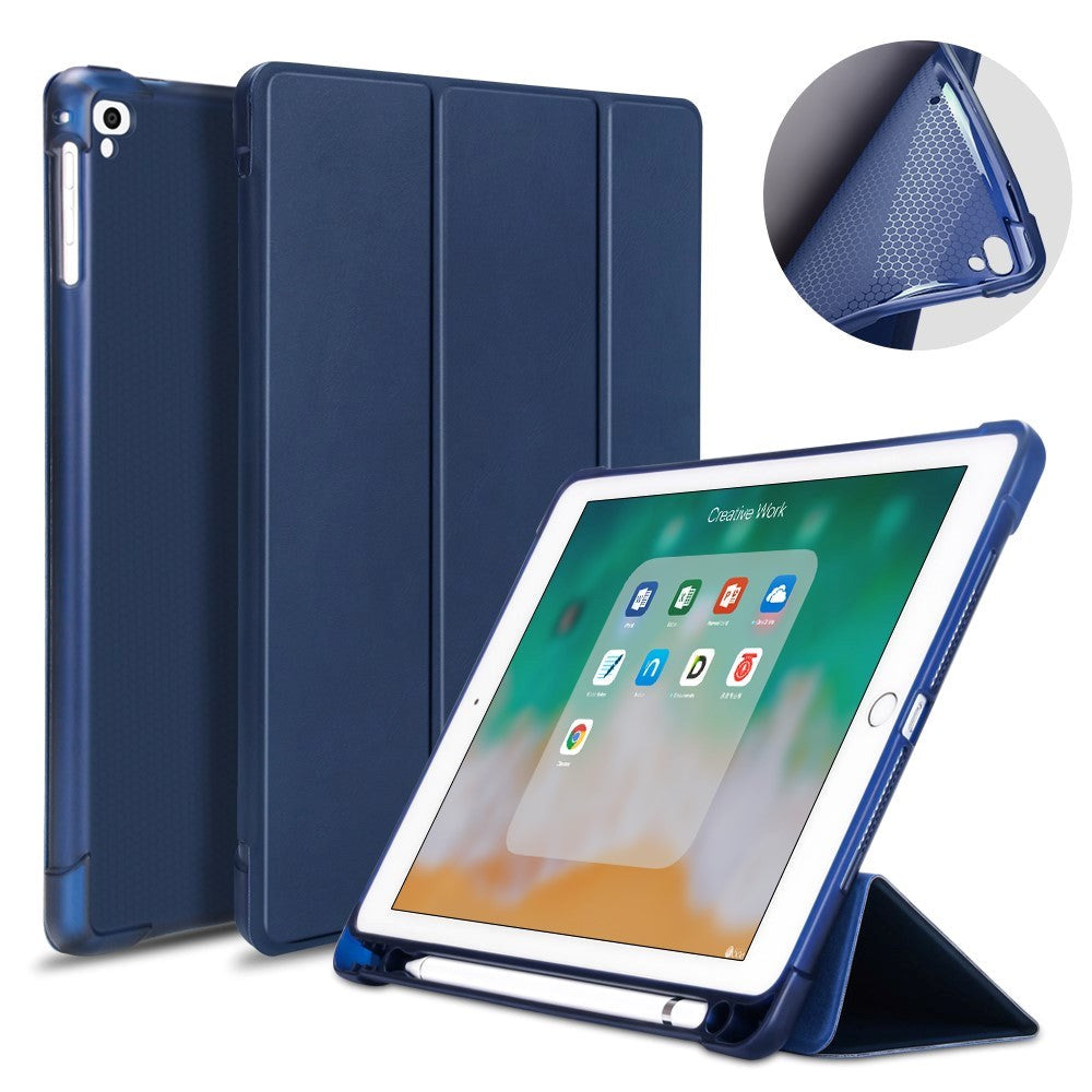 iPad 9.7 (2018-2017) / iPad Air / iPad Air 2 Tri-Fold Læder Cover m. Apple Pencil Holder - Mørkeblå