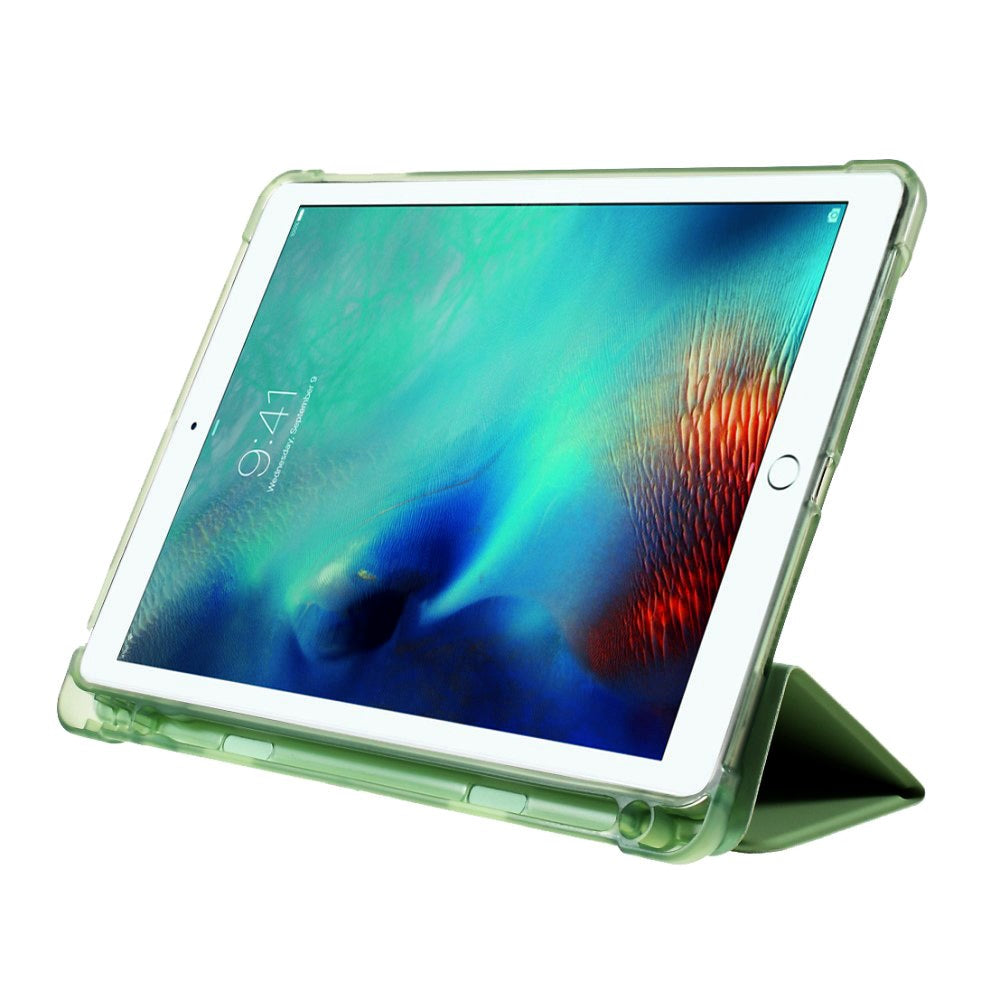 iPad 9.7 (2018-2017) / iPad Air / iPad Air 2 Tri-Fold Læder Cover m. Apple Pencil Holder - Grøn