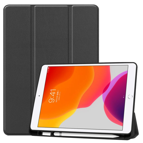 iPad 10.2" (2021 / 2020 / 2019) Læder Cover m. Holder Til Apple Pencil - Sort