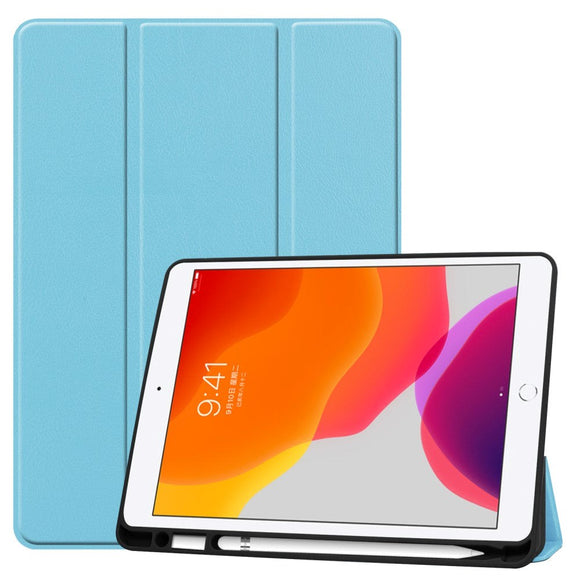 iPad 10.2" (2021 / 2020 / 2019) Læder Cover m. Holder Til Apple Pencil - Lyseblå