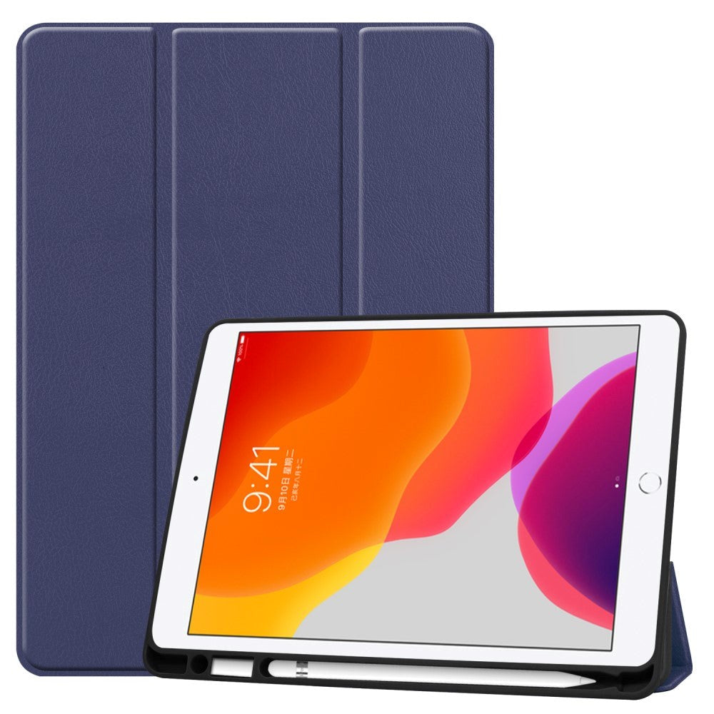 iPad 10.2" (2021 / 2020 / 2019) Læder Cover m. Holder Til Apple Pencil - Mørkeblå