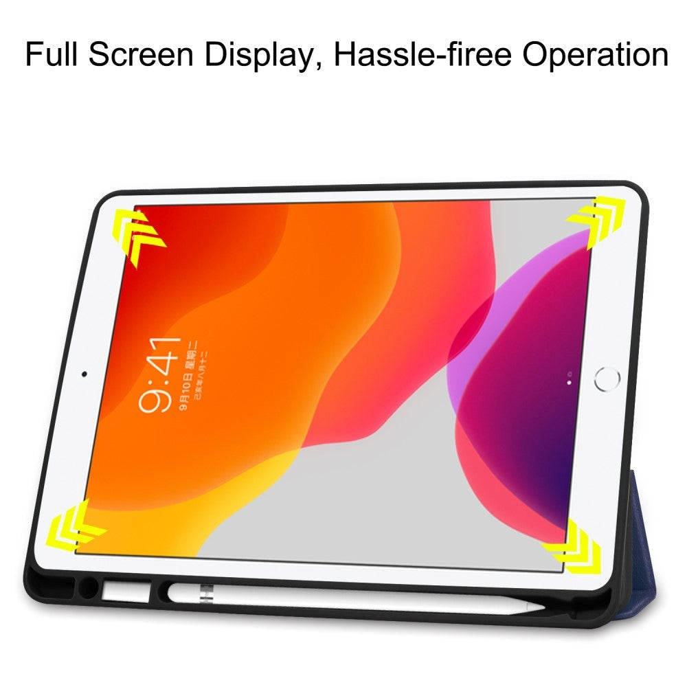 iPad 10.2" (2021 / 2020 / 2019) Læder Cover m. Holder Til Apple Pencil - Mørkeblå