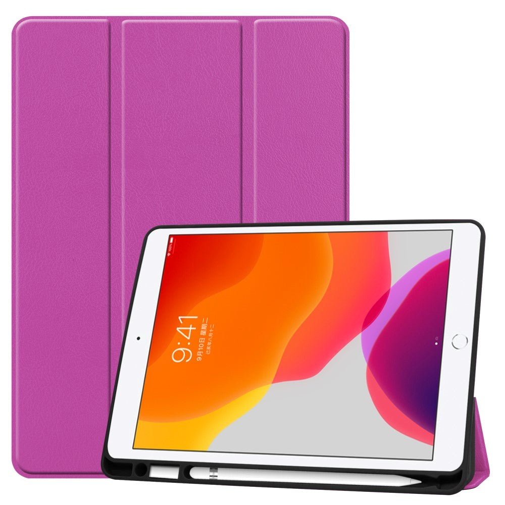 iPad 10.2" (2021 / 2020 / 2019) Læder Cover m. Holder Til Apple Pencil - Lilla