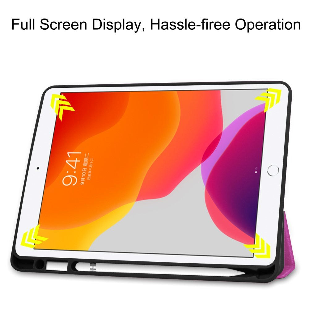 iPad 10.2" (2021 / 2020 / 2019) Læder Cover m. Holder Til Apple Pencil - Lilla