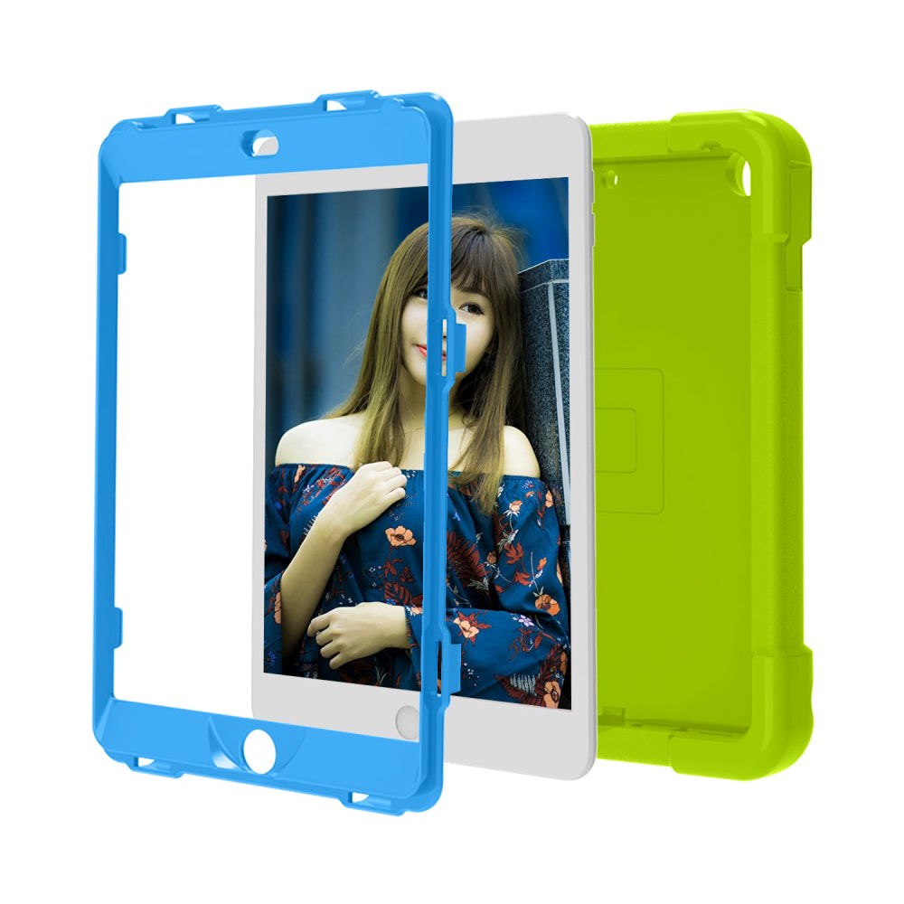iPad 10.2" (2021 / 2020 / 2019) Børne Cover m. 360° Stand & Håndtag - Grøn/Blå