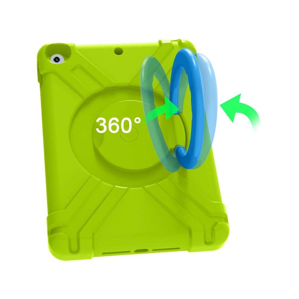 iPad 10.2" (2021 / 2020 / 2019) Børne Cover m. 360° Stand & Håndtag - Grøn/Blå