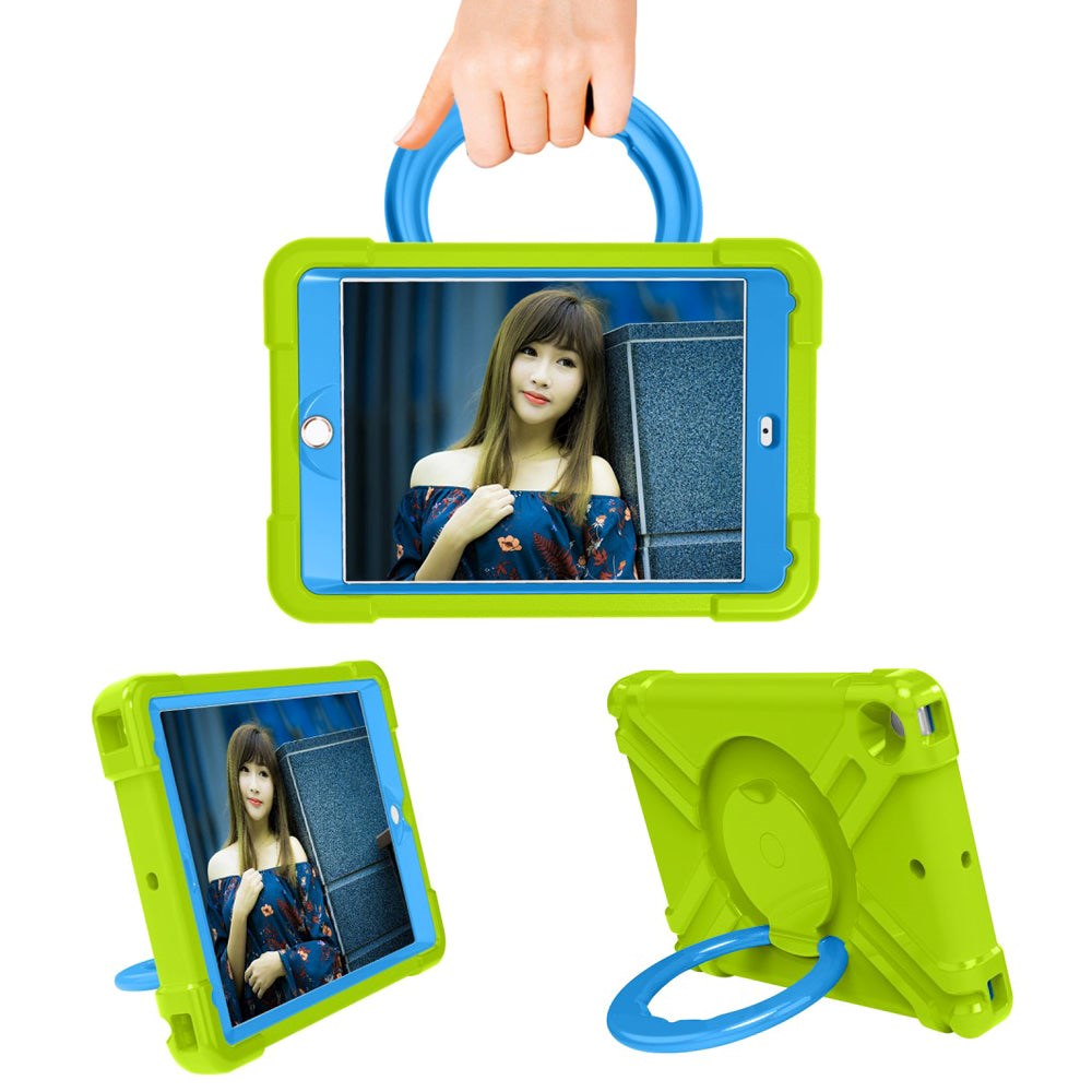 iPad 10.2" (2021 / 2020 / 2019) Børne Cover m. 360° Stand & Håndtag - Grøn/Blå