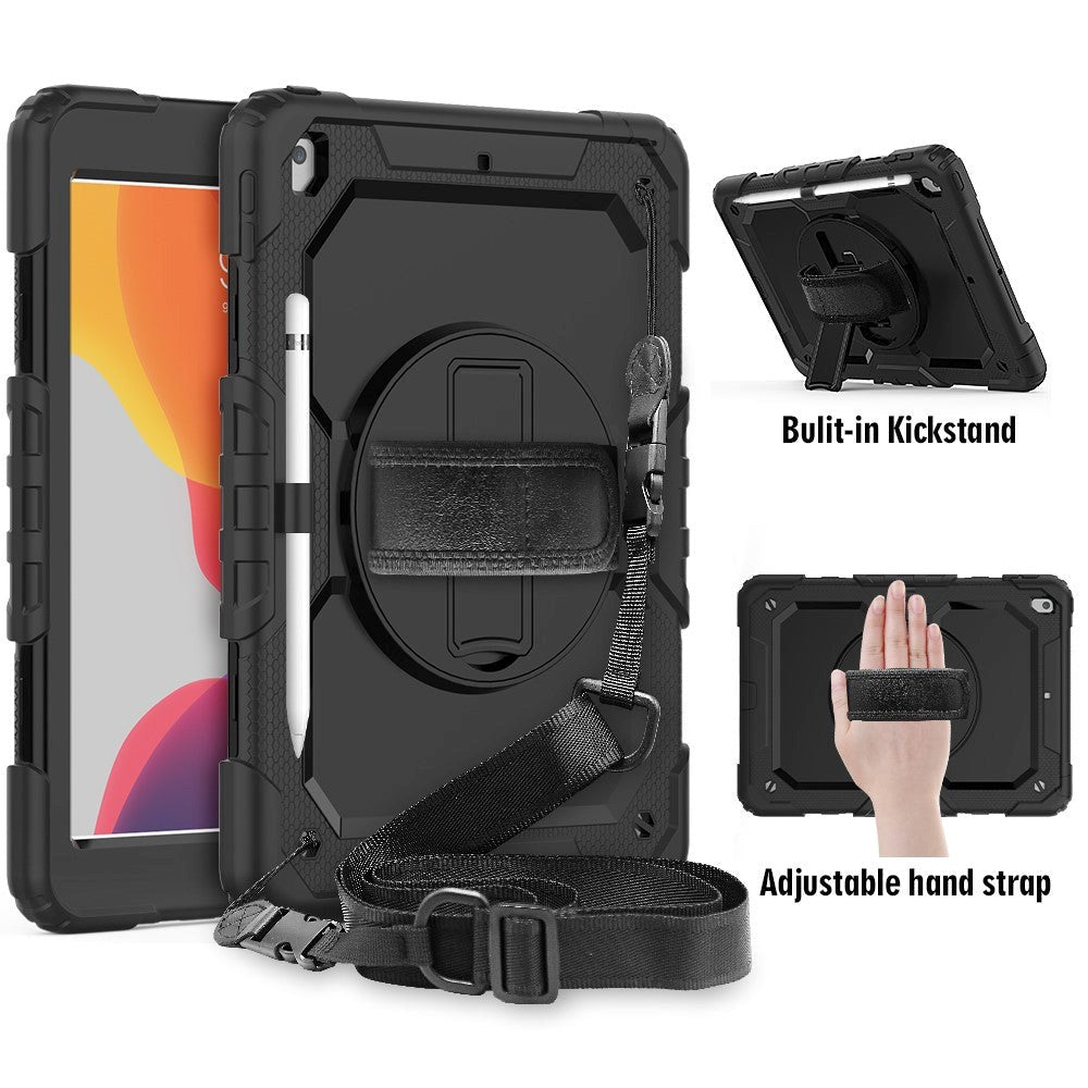 iPad 10.2" (2021 / 2020 / 2019) Håndværker Cover m. Beskyttelsesfilm, Holder & Skulderstrop - Sort