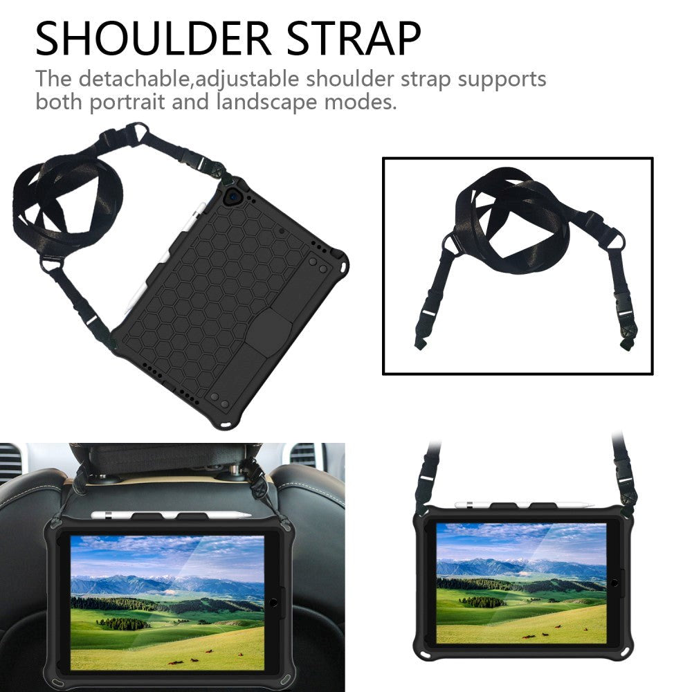 iPad 10.2" (2021 / 2020 / 2019) / iPad Pro 10.5 / iPad Air (2019) Børnecover m. Skulderstrop - Bikube Mønster - Sort