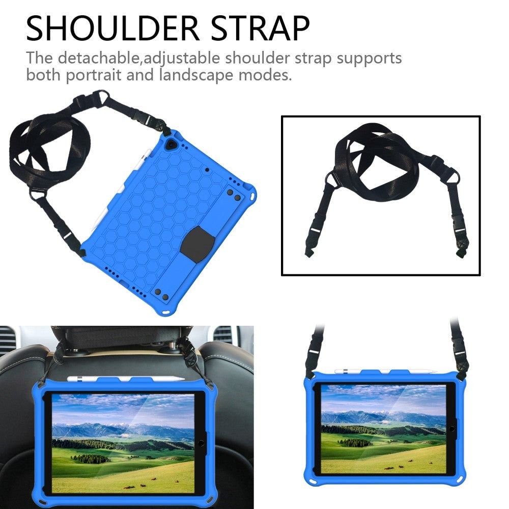 iPad 10.2" (2021 / 2020 / 2019) / iPad Pro 10.5 / iPad Air (2019) Børnecover m. Skulderstrop - Bikube Mønster - Blå