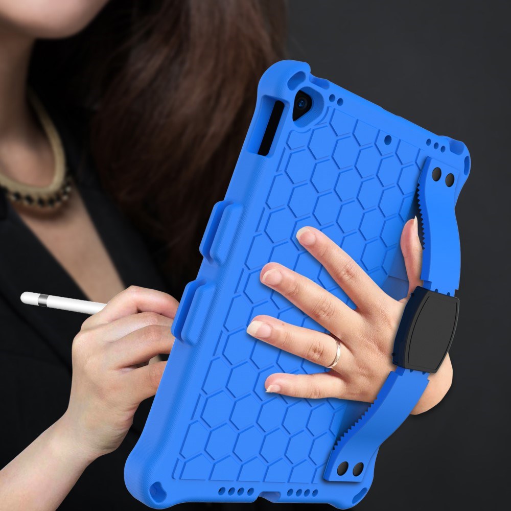 iPad 10.2" (2021 / 2020 / 2019) / iPad Pro 10.5 / iPad Air (2019) Børnecover m. Skulderstrop - Bikube Mønster - Blå