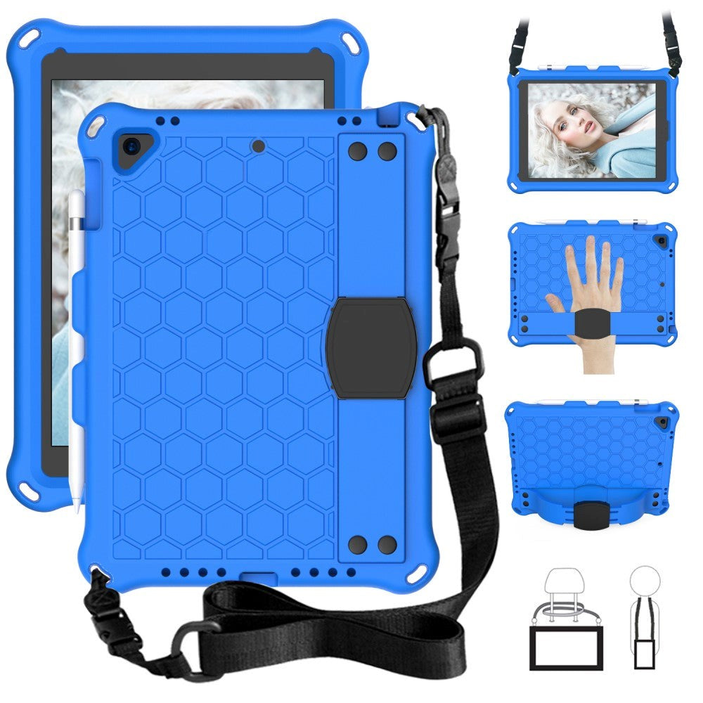 iPad (2018) / iPad (2017) / iPad Air / iPad Air 2 Børnecover m. Skulderstrop - Bikube Mønster - Blå