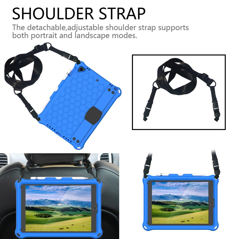 iPad (2018) / iPad (2017) / iPad Air / iPad Air 2 Børnecover m. Skulderstrop - Bikube Mønster - Blå