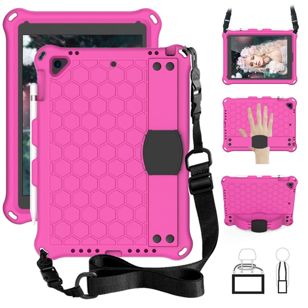 iPad (2018) / iPad (2017) / iPad Air / iPad Air 2 Børnecover m. Skulderstrop - Bikube Mønster - Lyserød