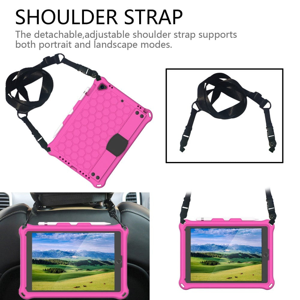 iPad (2018) / iPad (2017) / iPad Air / iPad Air 2 Børnecover m. Skulderstrop - Bikube Mønster - Lyserød