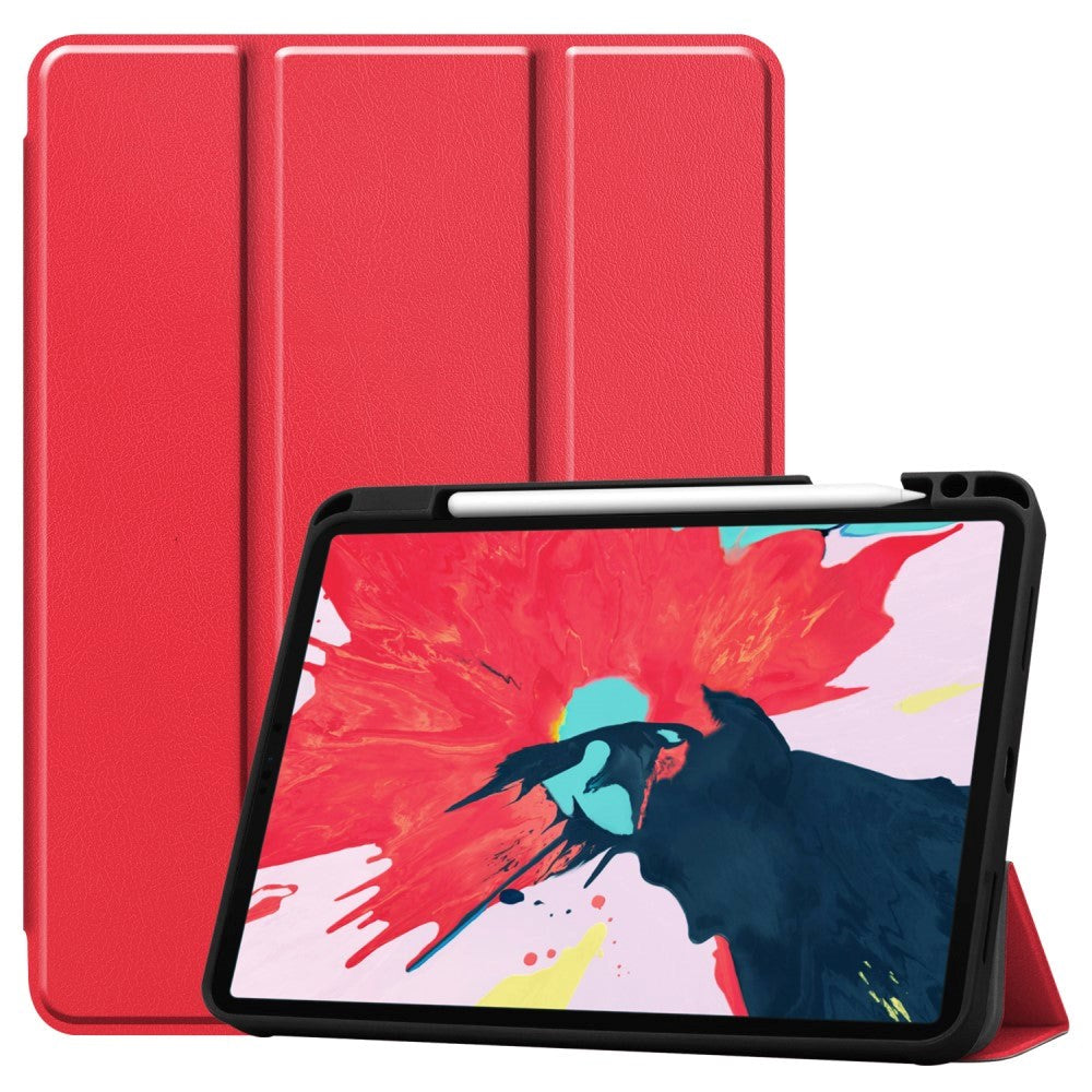 iPad Air (2022 / 2020) / Pro 11 (2022 / 2021 / 2020 / 2018) Tri-Fold Læder Cover m. Apple Pencil Holder Rød