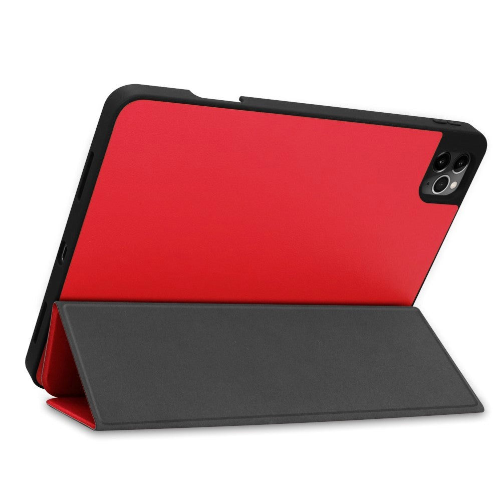 iPad Air (2022 / 2020) / Pro 11 (2022 / 2021 / 2020 / 2018) Tri-Fold Læder Cover m. Apple Pencil Holder Rød