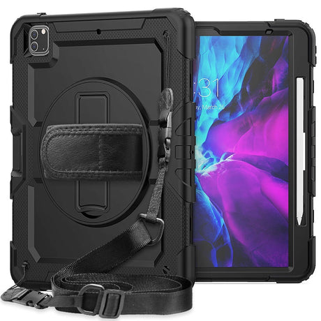 iPad Pro 12.9" (2022 / 2021 / 2020) / 2018) Håndværker Cover m. Beskyttelsesfilm, Holder & Skulderstrop - Sort