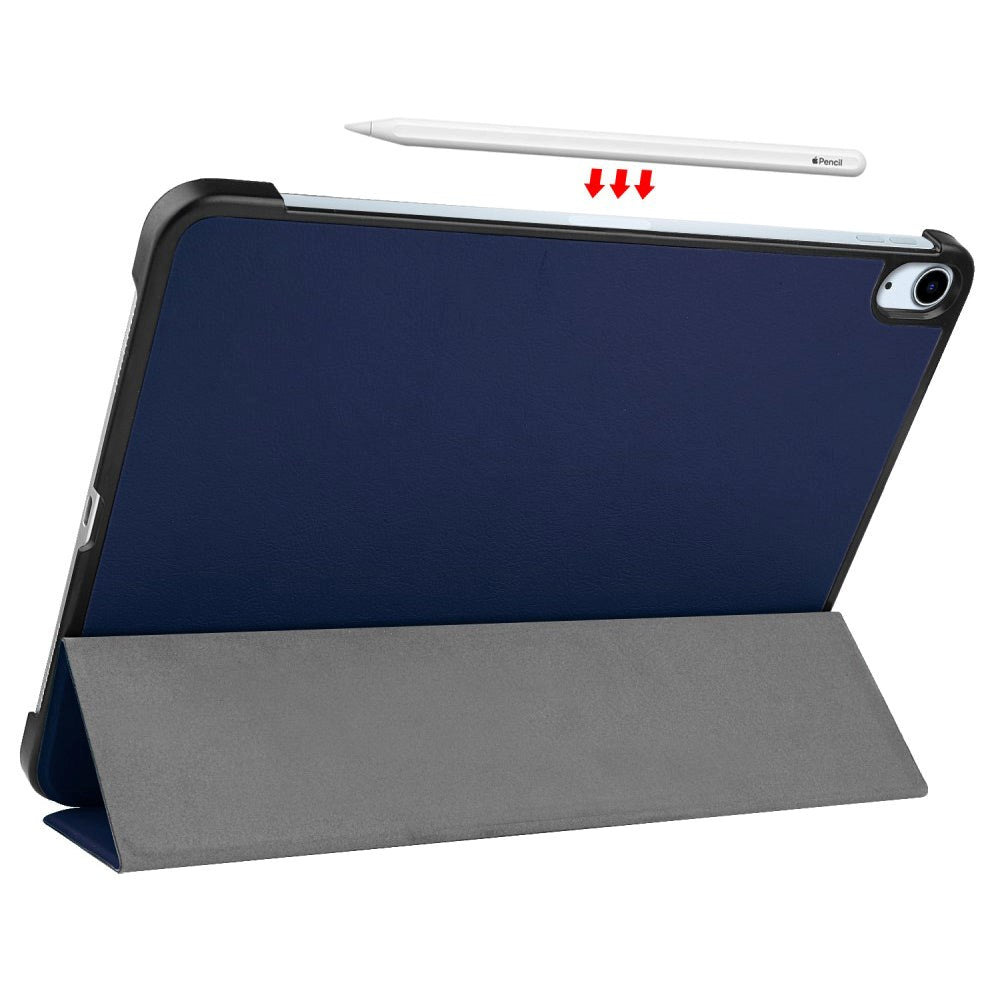 EIDERWOOD iPad Air 11-10.9" (2026-2020) Litchi Tri-Fold Læder Cover - Mørkeblå