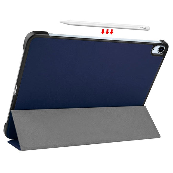 EIDERWOOD iPad Air 11-10.9" (2026-2020) Litchi Tri-Fold Læder Cover - Mørkeblå