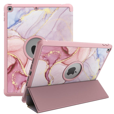 iPad 10.2" (2021 / 2020 / 2019) Tri-Fold Læder Cover m. Pencil Holder - Lyserød Marmor