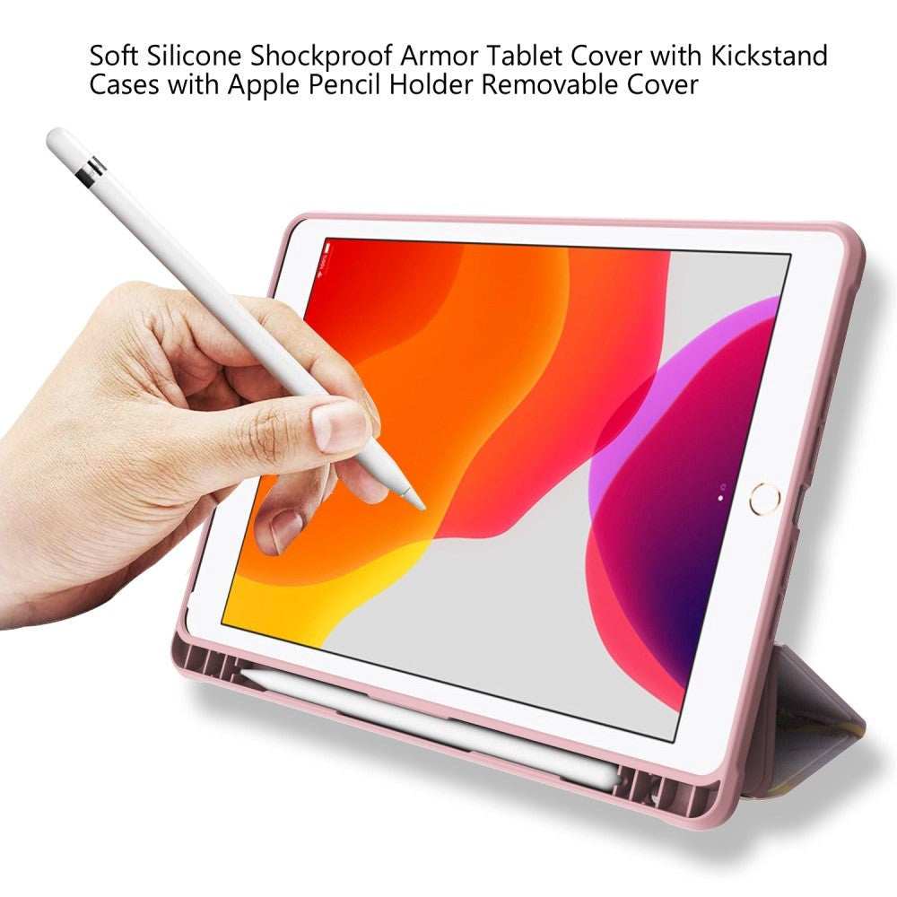 iPad 10.2" (2021 / 2020 / 2019) Tri-Fold Læder Cover m. Pencil Holder - Lyserød Marmor