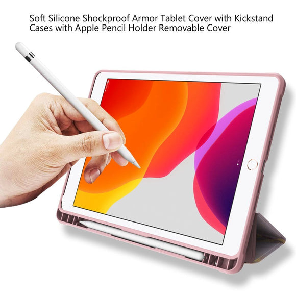 iPad 10.2" (2021 / 2020 / 2019) Tri-Fold Læder Cover m. Pencil Holder - Lyserød Marmor