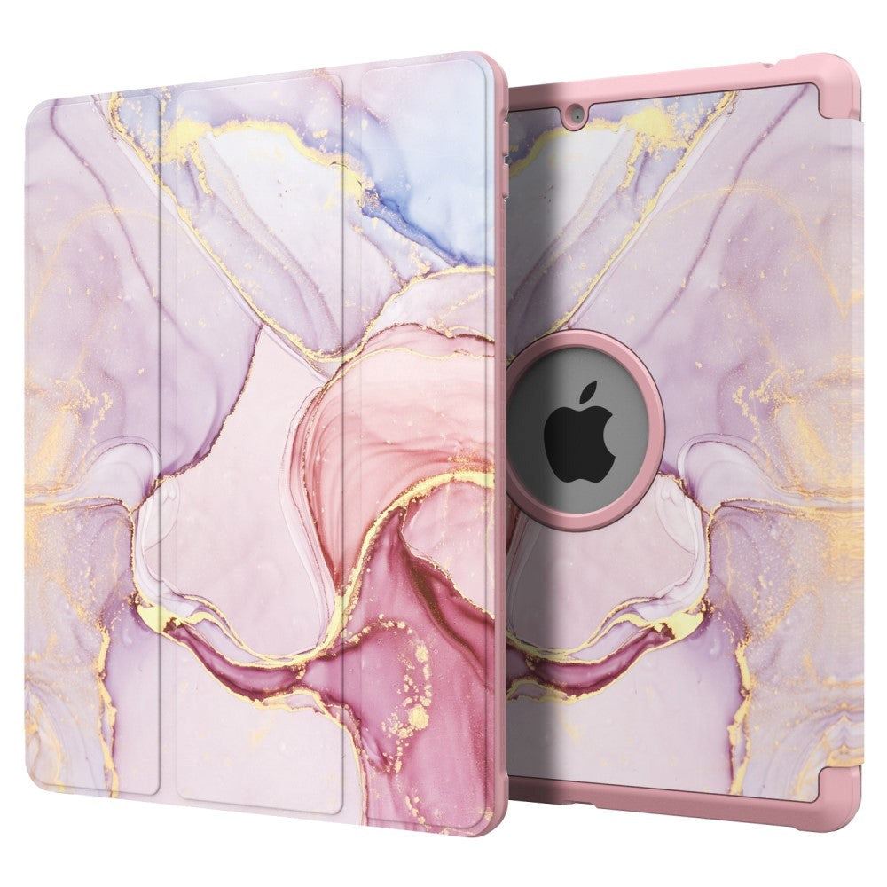 iPad 10.2" (2021 / 2020 / 2019) Tri-Fold Læder Cover m. Pencil Holder - Lyserød Marmor