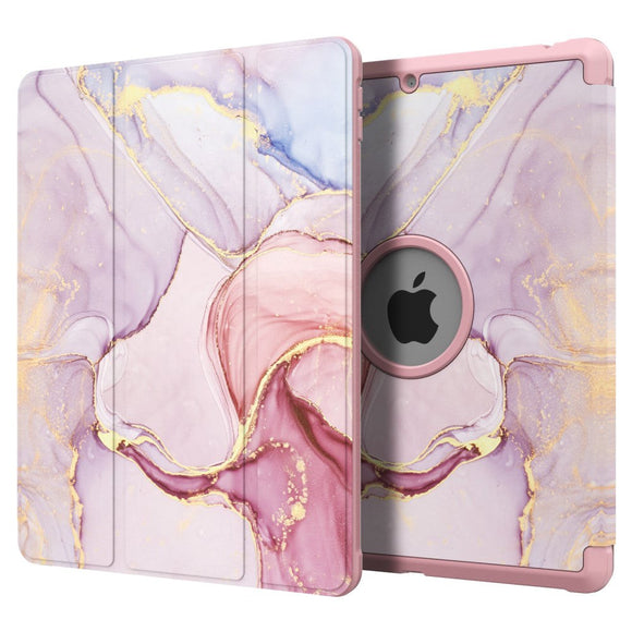 iPad 10.2" (2021 / 2020 / 2019) Tri-Fold Læder Cover m. Pencil Holder - Lyserød Marmor