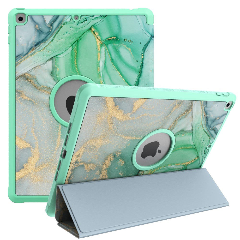 iPad 10.2" (2021 / 2020 / 2019) Tri-Fold Læder Cover m. Pencil Holder - Grøn Marmor