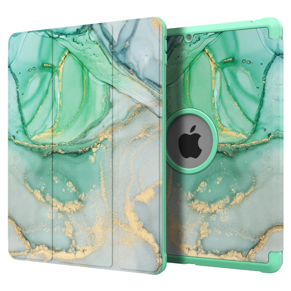 iPad 10.2" (2021 / 2020 / 2019) Tri-Fold Læder Cover m. Pencil Holder - Grøn Marmor