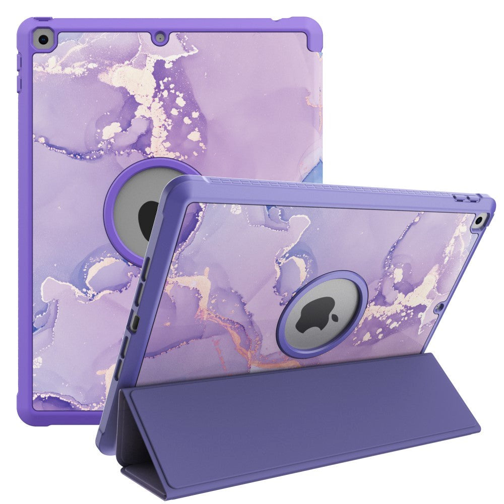 iPad 10.2" (2021 / 2020 / 2019) Tri-Fold Læder Cover m. Pencil Holder - Lilla Marmor
