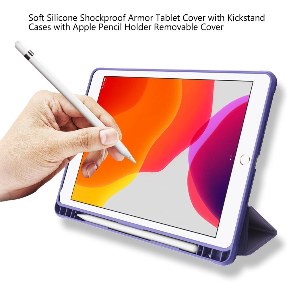 iPad 10.2" (2021 / 2020 / 2019) Tri-Fold Læder Cover m. Pencil Holder - Lilla Marmor