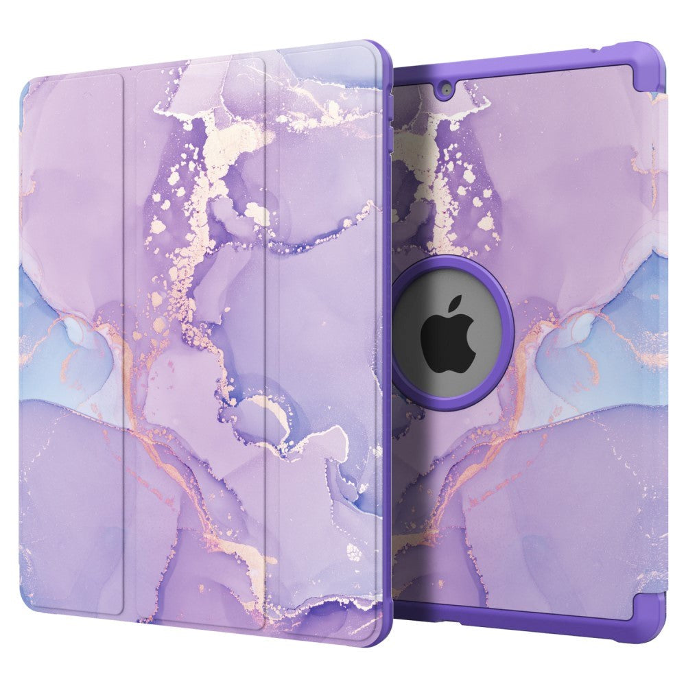 iPad 10.2" (2021 / 2020 / 2019) Tri-Fold Læder Cover m. Pencil Holder - Lilla Marmor