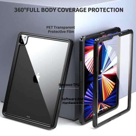 iPad Pro 12.9" (2022 / 2021 / 2020 / 2018) Vandtæt Cover m. Indbygget Skærmbeskyttelse - Gennemsigtig / Sort