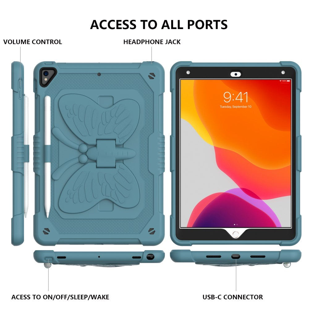 iPad 10.2" (2021/ 2020 / 2019) Børne cover - Butterfly Kickstand Cover - Mørkegrøn