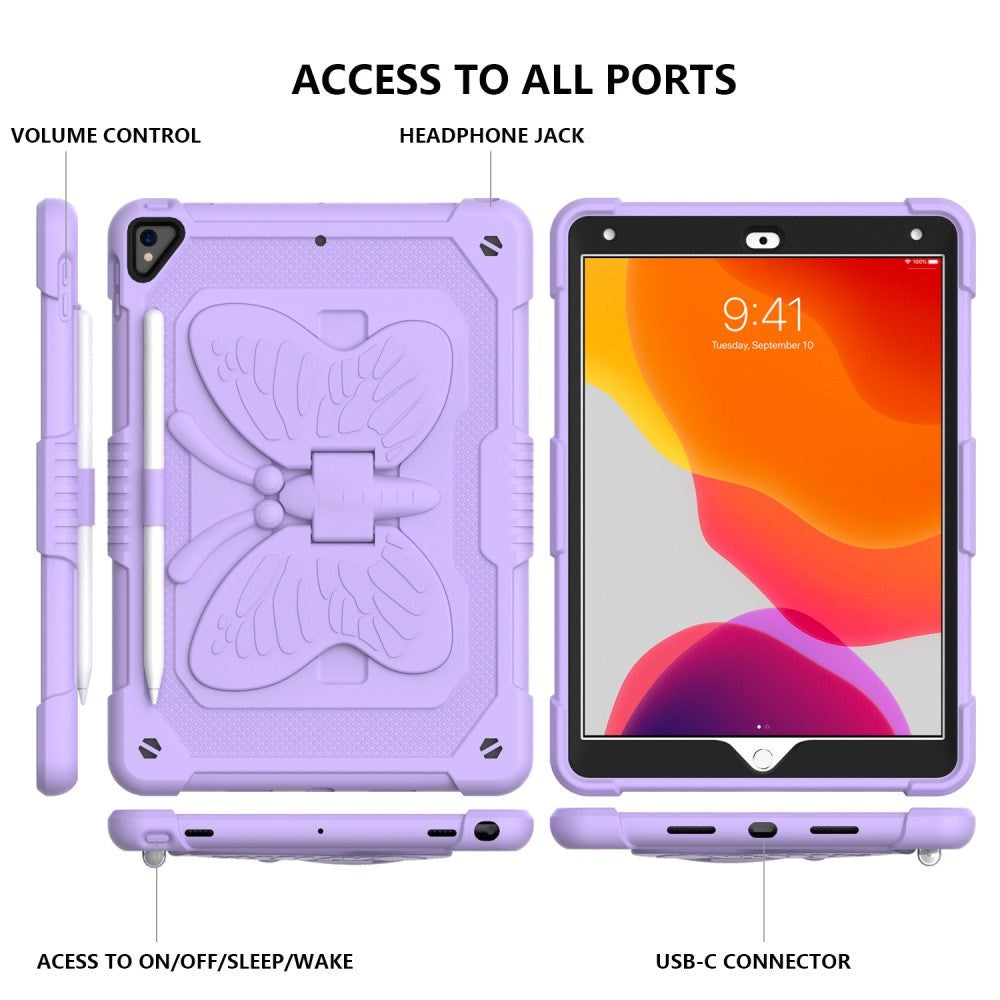iPad 10.2" (2021 / 2020 / 2019) Børne cover - Butterfly Kickstand Cover - Lilla