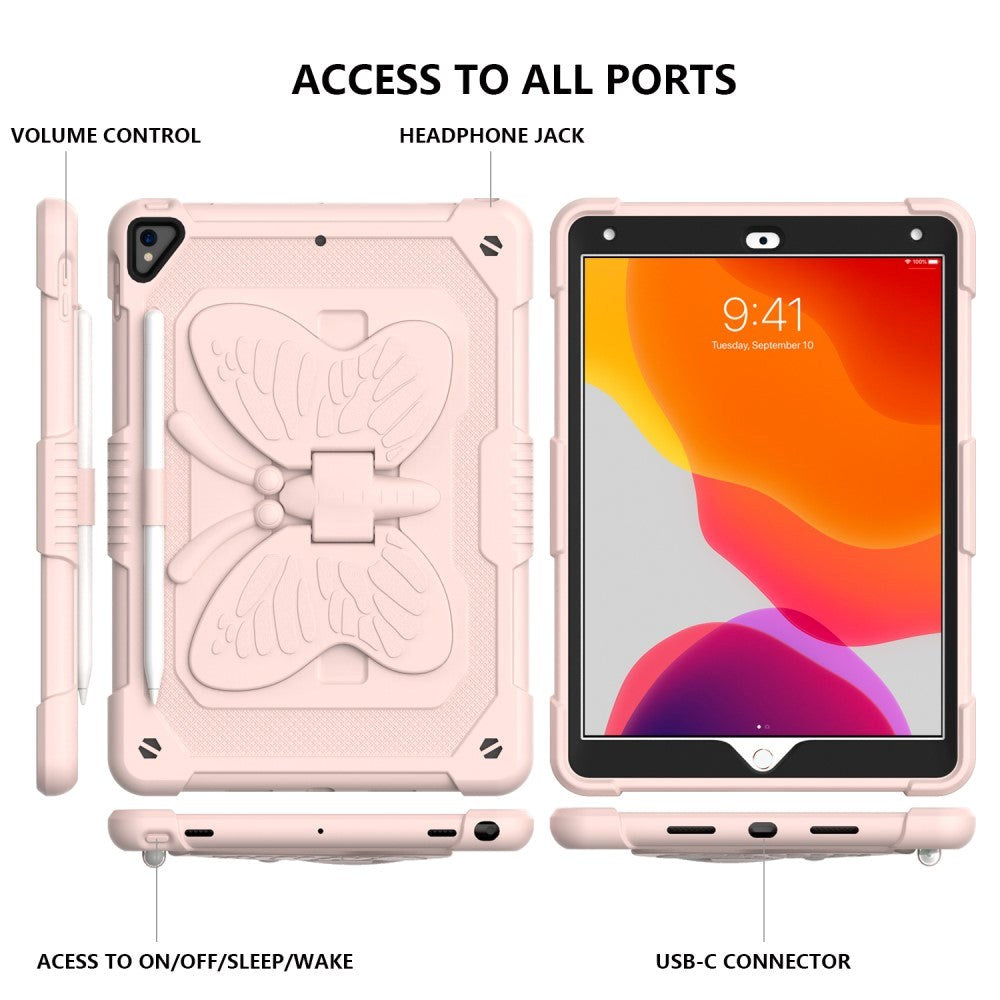 iPad 10.2" (2021 / 2020 / 2019) Børne cover - Butterfly Kickstand Cover - Lyserød