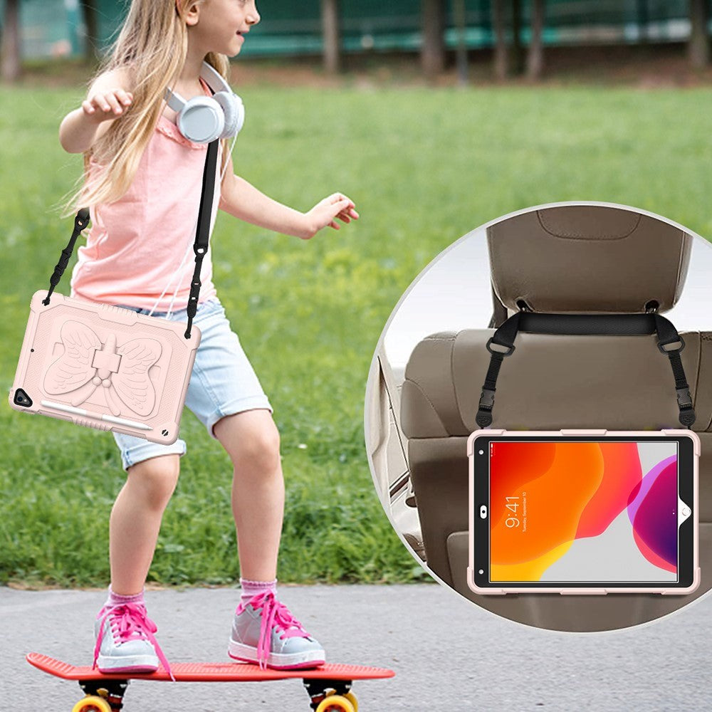 iPad 10.2" (2021 / 2020 / 2019) Børne cover - Butterfly Kickstand Cover - Lyserød