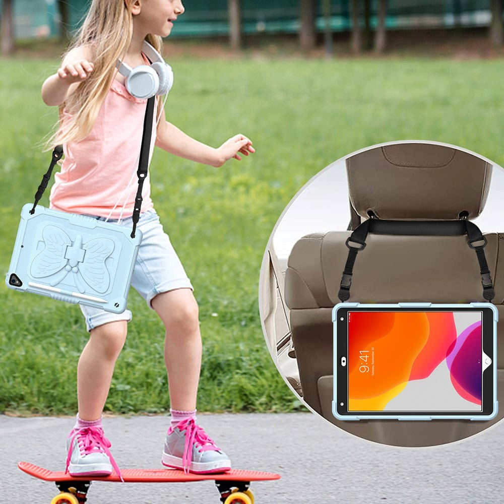 iPad 10.2" (2021 / 2020 / 2019) Børne cover - Butterfly Kickstand Cover - Lyseblå
