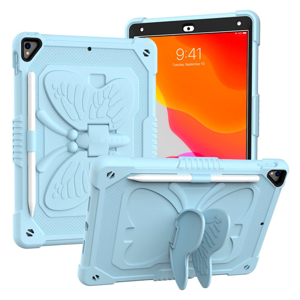 iPad 10.2" (2021 / 2020 / 2019) Børne cover - Butterfly Kickstand Cover - Lyseblå