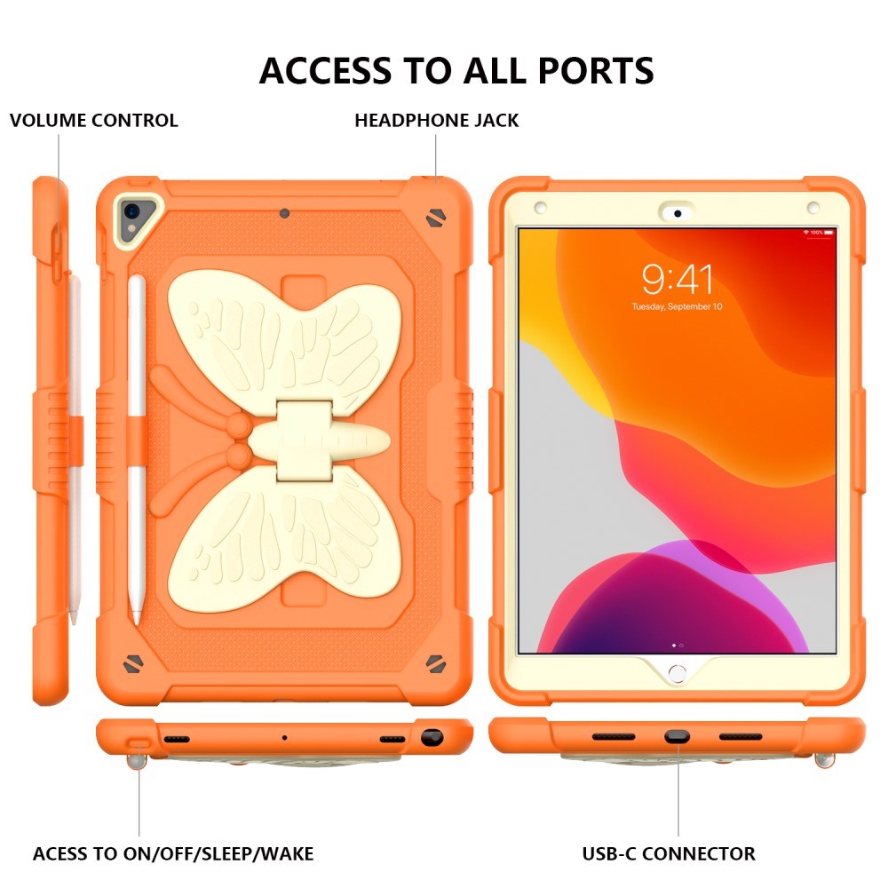 iPad 10.2" (2021 / 2020 / 2019) Børne cover - Butterfly Kickstand Cover - Orange & Grå