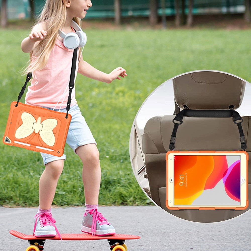 iPad 10.2" (2021 / 2020 / 2019) Børne cover - Butterfly Kickstand Cover - Orange & Grå