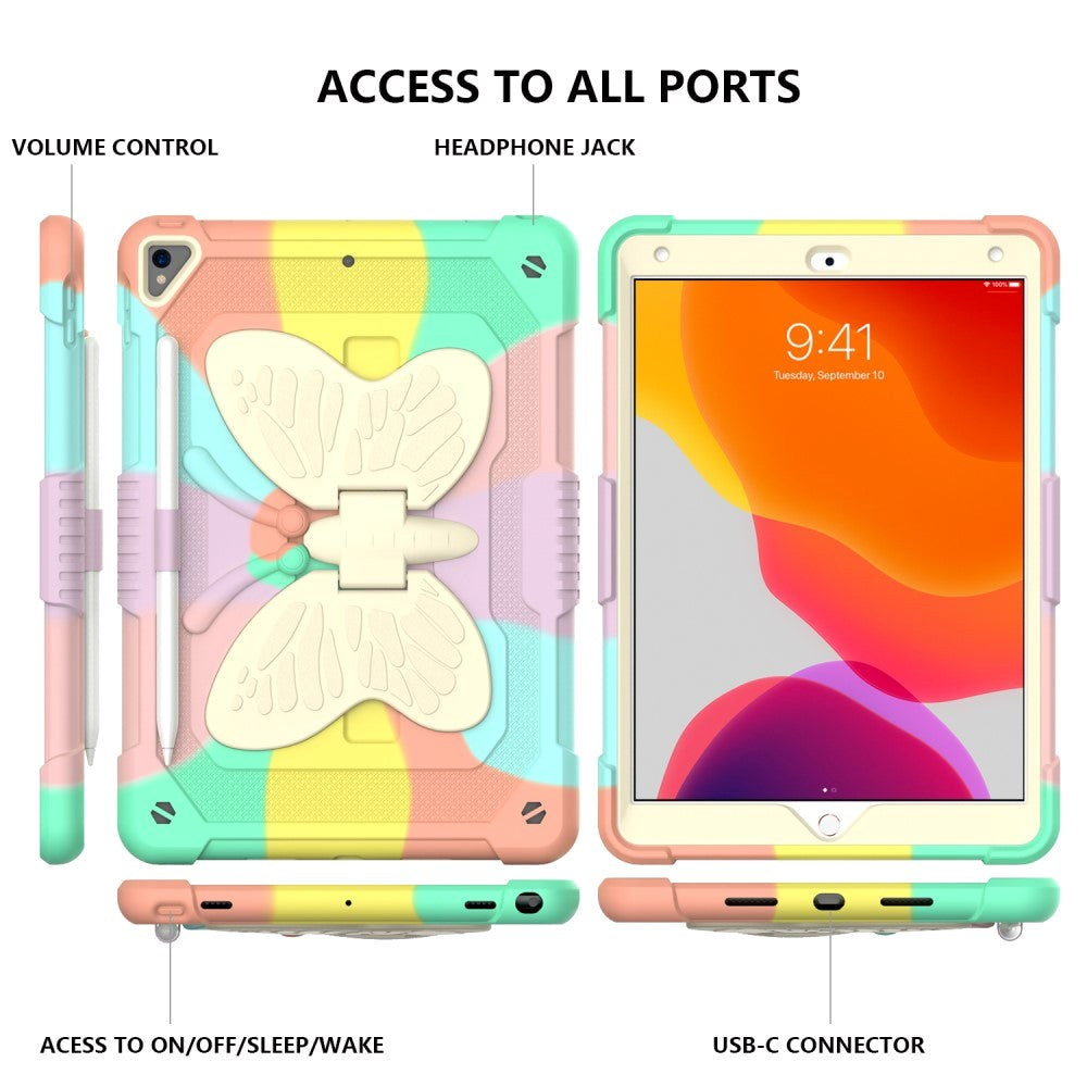 iPad 10.2" (2021 / 2020 / 2019) Børne cover - Butterfly Kickstand Cover - Regnbue V3