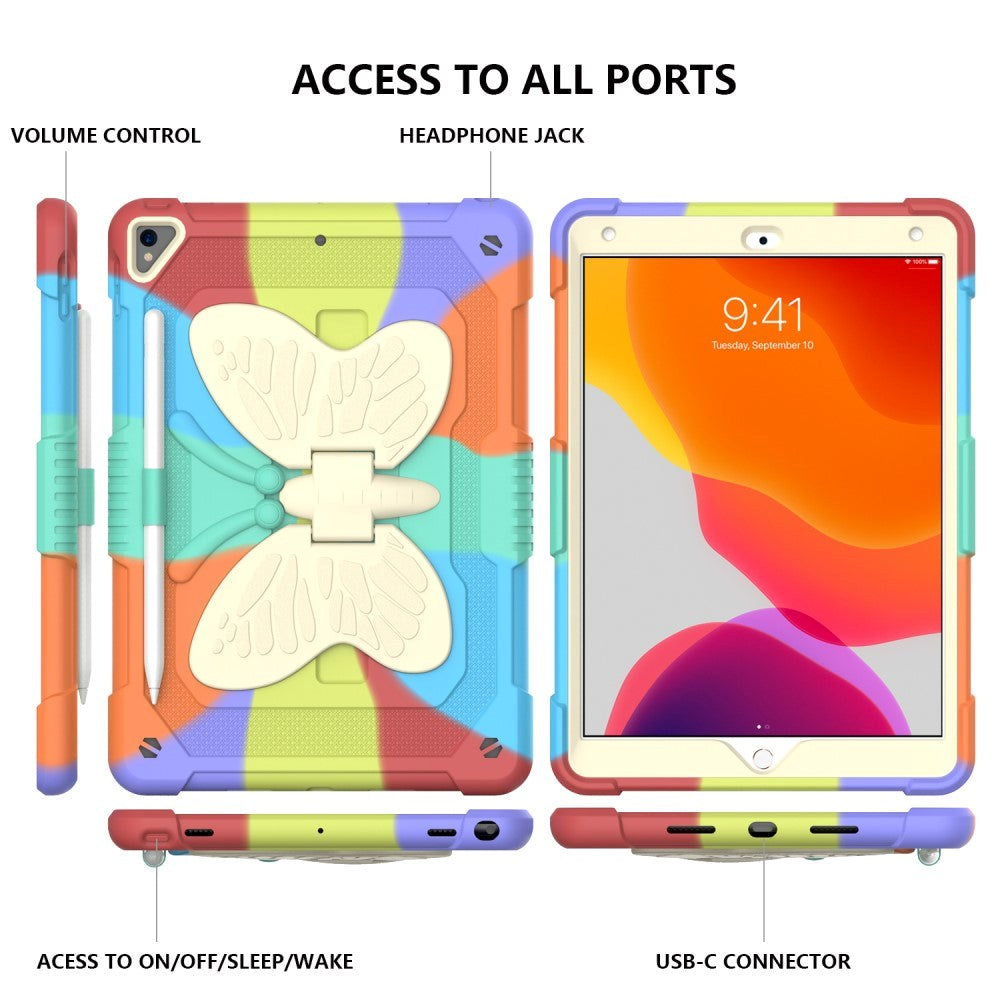 iPad 10.2" (2021 / 2020 / 2019) Børne cover - Butterfly Kickstand Cover - Regnbue V1